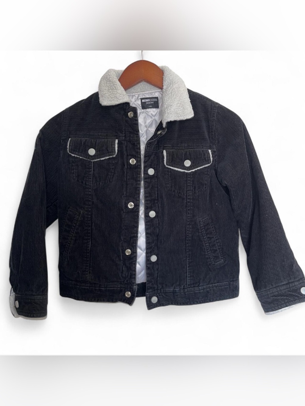 Kids  Michiko London Junior Sherpa -Lined Black Corduroy Jacket